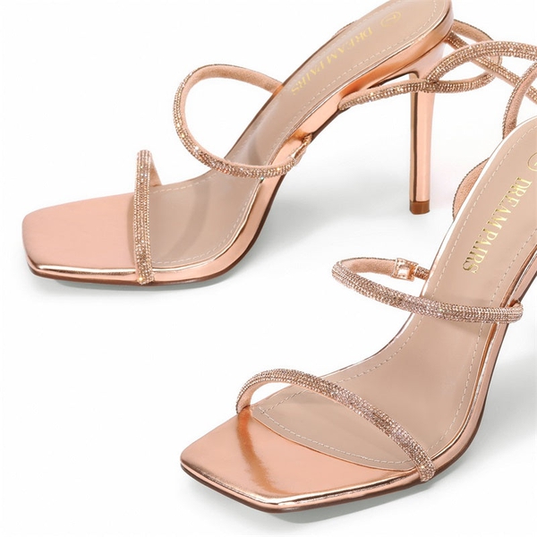Stiletto Rhinestone Strappy Heels - ROSE GOLD - 3